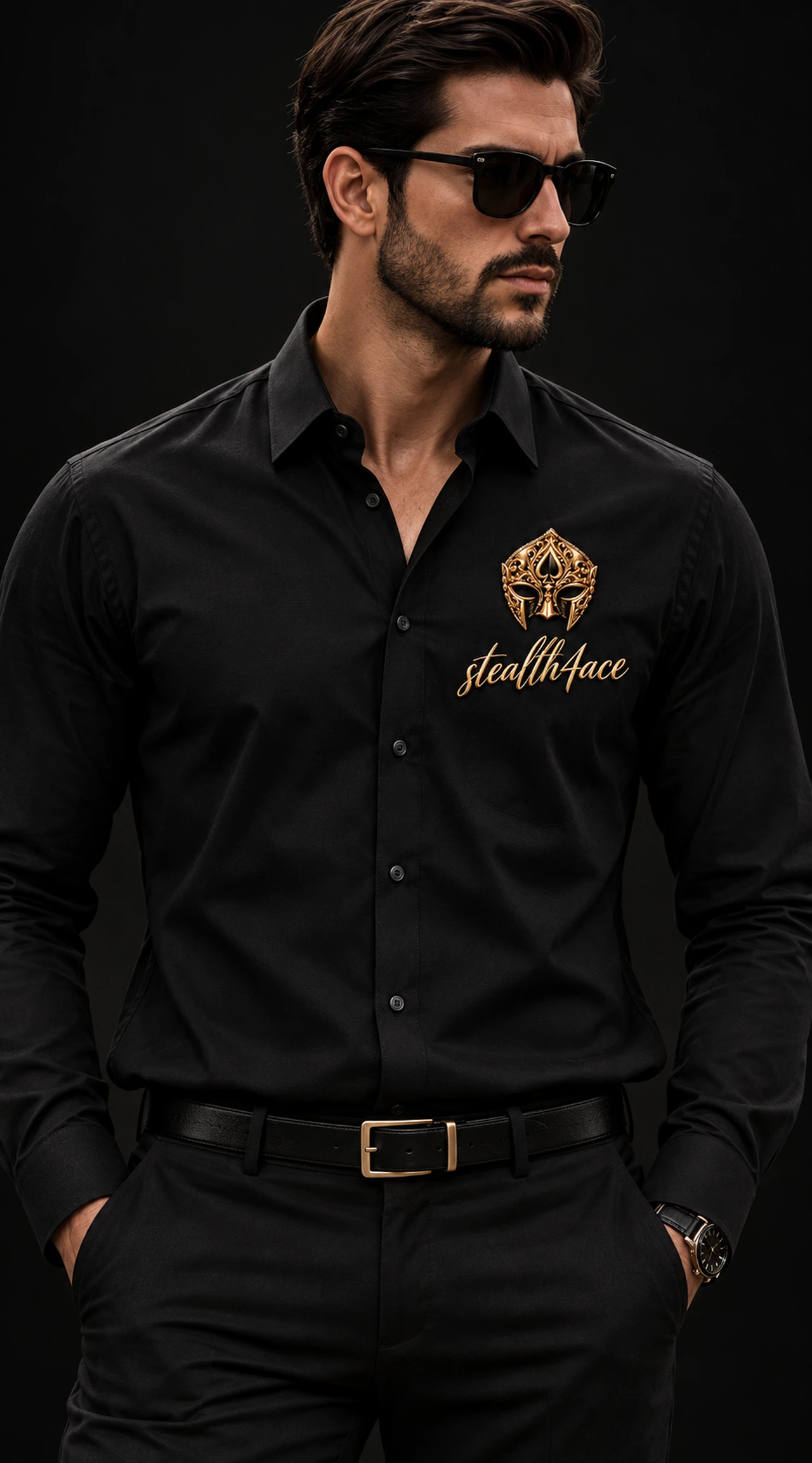 Men’s Collection Dress shirt, Black, signature mask design concept