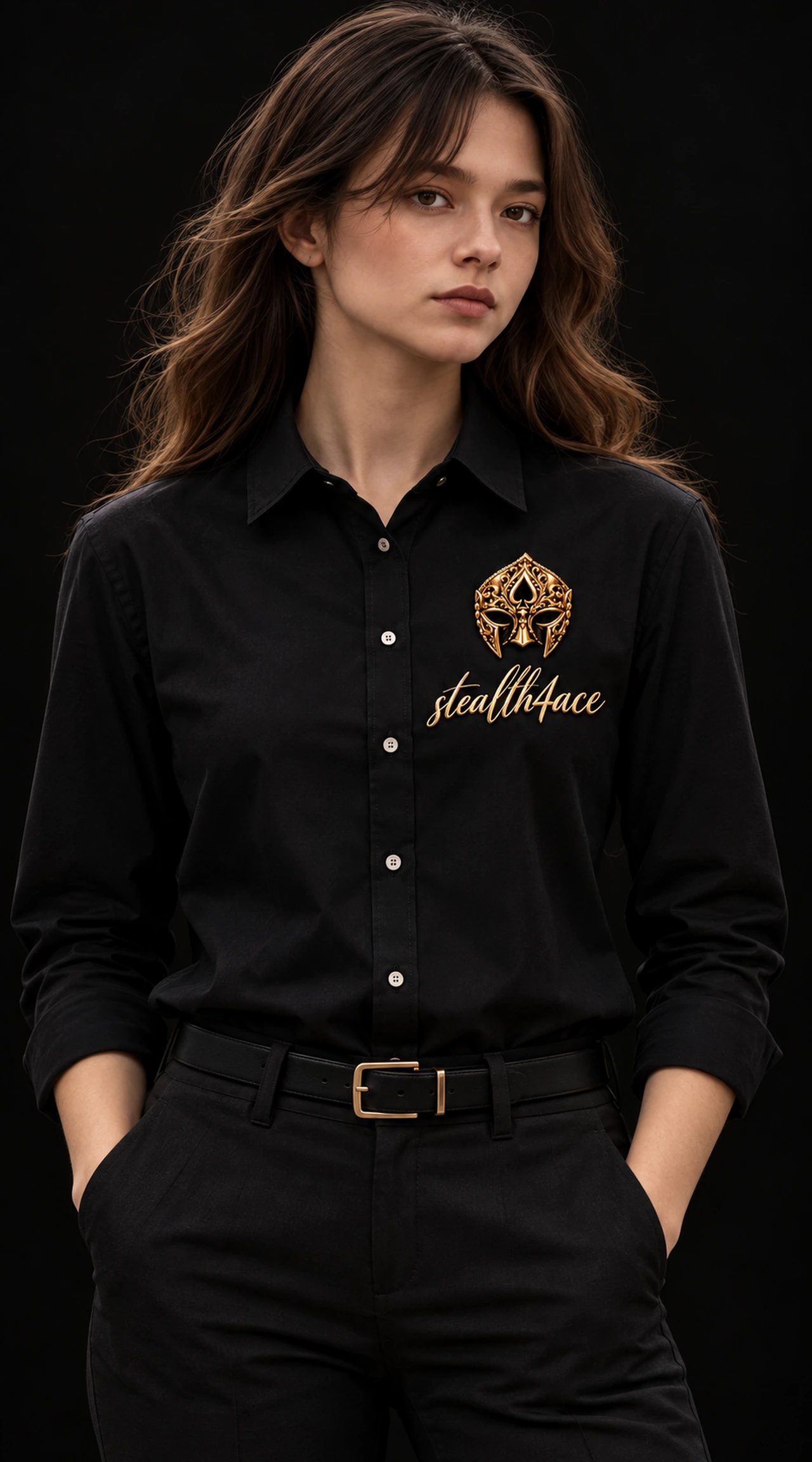 Teen Girls’ Collection Dress shirt, Black, signature mask design concept